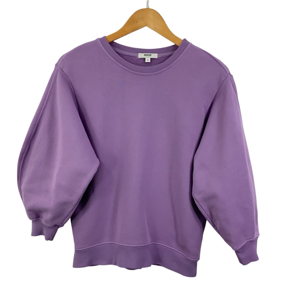 AGOLDE Thora Sweatshirt Purple French Terry Crewneck Balloon Sleeve F17 - Picture 2 of 10